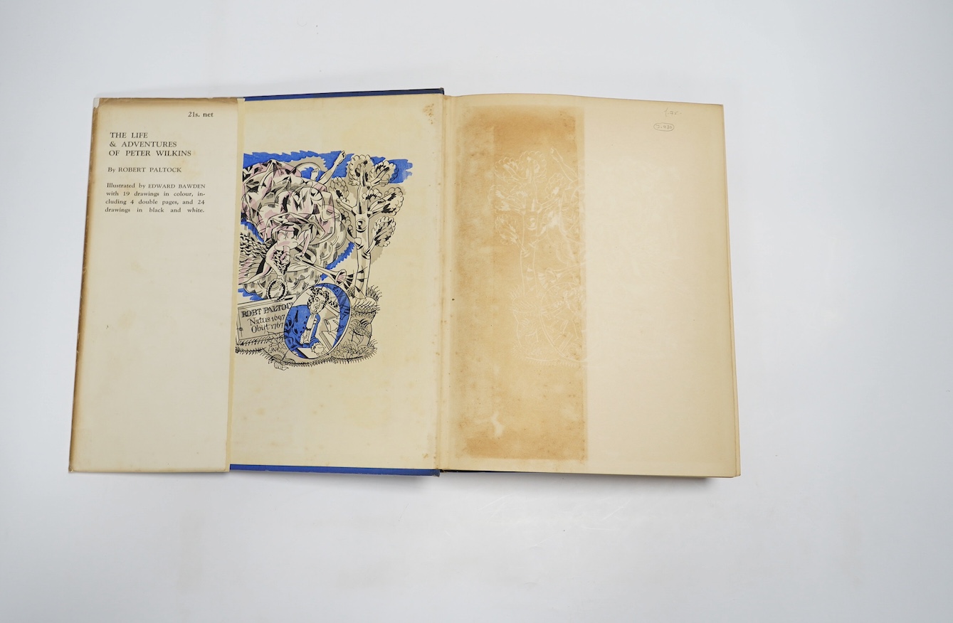 Bawden, Edward first book as illustrator - Paltock, Peter - The Life and Adventures of Peter Wilkins, 4to, blue cloth gilt in a torn d/j, with loss, with 19 coloured stencil illustrations, 5 being full page, 4 double-pag